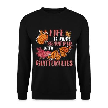 Life Is More Beautiful With Butterflies - Unisex Sweatshirt - black - Front - Alina (178cm) & Michal (187cm)