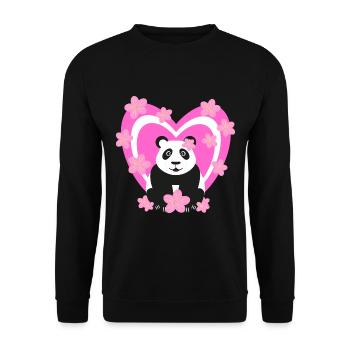 Panda mit pinken Herz und Kirschblüten. - Unisex Pullover - Schwarz - Vorne - Alina (178cm) & Michal (187cm)