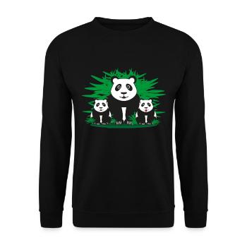 Lustige Panda Familie im Grünen. - Unisex Pullover - Schwarz - Vorne - Alina (178cm) & Michal (187cm)
