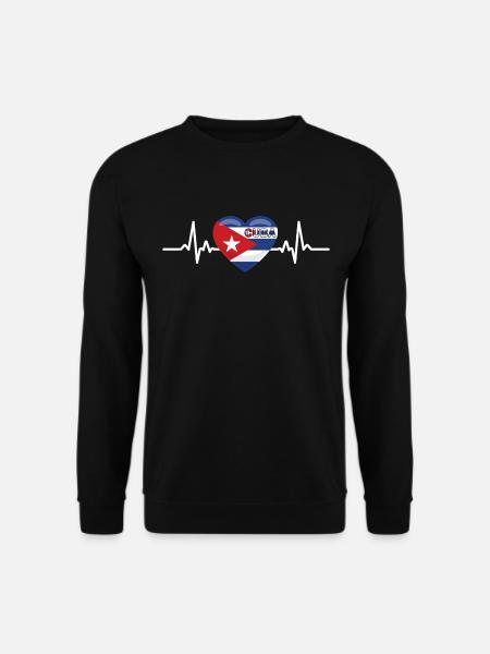 I Love Cuba Flag with Heartbeat - Unisex Pullover - Schwarz