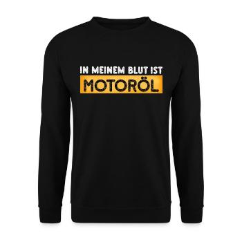 In meinem Blut Motoröl lustige Auto Mechaniker KFZ - Unisex Pullover - Schwarz - Vorne - Alina (178cm) & Michal (187cm)