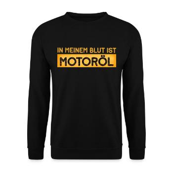 In meinem Blut Motoröl lustige Auto Mechaniker KFZ - Unisex Pullover - Schwarz - Vorne - Alina (178cm) & Michal (187cm)