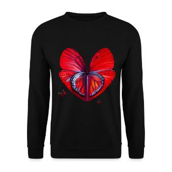 Herz voller Schmetterlinge Geschenk - Unisex Pullover - Schwarz - Vorne - Alina (178cm) & Michal (187cm)