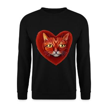 Katzenherz Valentinstag Katzenliebhaber Geschenk - Unisex Pullover - Schwarz - Vorne - Alina (178cm) & Michal (187cm)