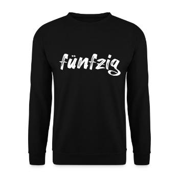 fünfzig Schriftzug - Unisex Pullover - Schwarz - Vorne - Alina (178cm) & Michal (187cm)