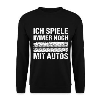 Ich spiele immer noch mit Autos - Unisex Pullover - Schwarz - Vorne - Alina (178cm) & Michal (187cm)