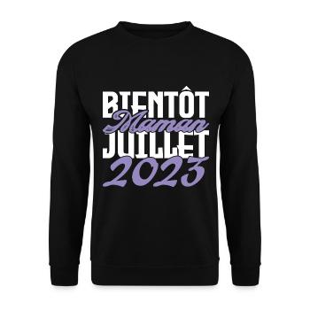 Annonce grossesse. bientôt Maman Juillet 2023.mama - Sweat-shirt Unisexe - noir - Devant - Alina (178cm) & Michal (187cm)