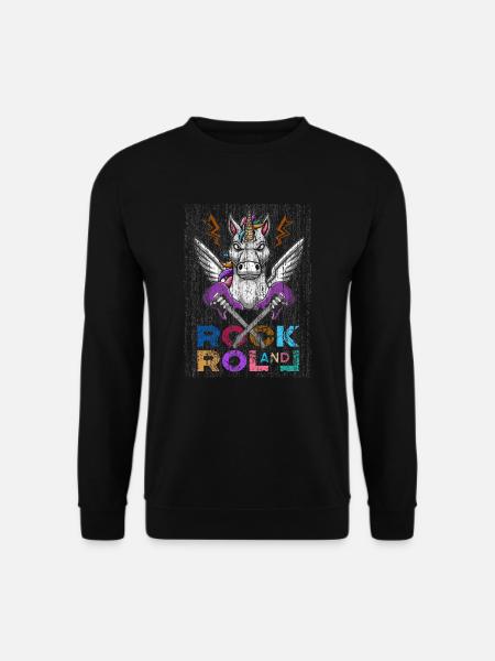 Rock And Roll Einhorn Unicorn Gitarren Headbang - Unisex Pullover - Schwarz