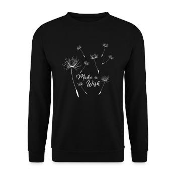 Make a Wish Pusteblume Dandelion Tattoomotiv Blume - Unisex Pullover - Schwarz - Vorne - Alina (178cm) & Michal (187cm)