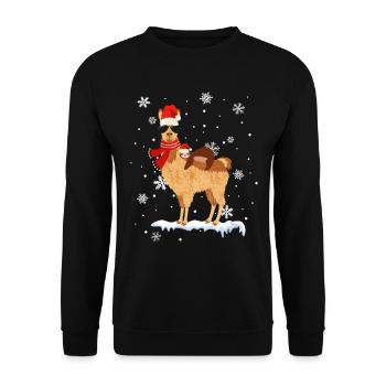 Cooles Alpaka Lama Weihnachten Deko Faultier Schne - Unisex Pullover - Schwarz - Vorne - Alina (178cm) & Michal (187cm)
