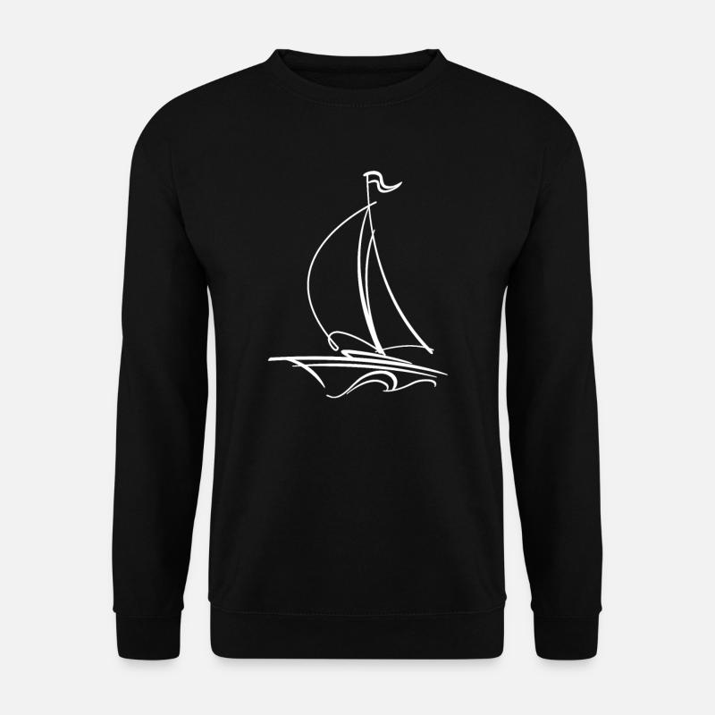 Segeln Segelboot Retro Kapitän Boot Line Art One - Unisex Pullover - Schwarz