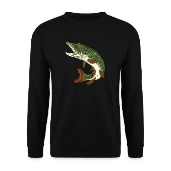 Angeln Hecht Raubfisch für Angler Graphic - Unisex Pullover - Schwarz - Vorne - Alina (178cm) & Michal (187cm)