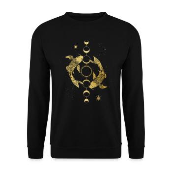 Koi Karpfen Mond Mondphase Sonne Japanisch Fisch - Unisex Pullover - Schwarz - Vorne - Alina (178cm) & Michal (187cm)