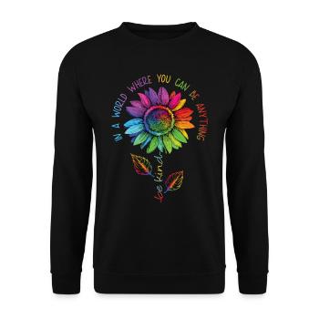 Be Kind LGBTQ Regenbogen Sonnenblume Blume CSD - Unisex Pullover - Schwarz - Vorne - Alina (178cm) & Michal (187cm)