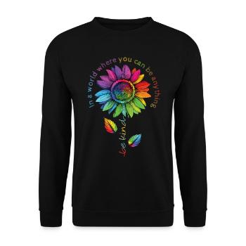 Be Kind LGBTQ Regenbogen Sonnenblume Blume CSD - Unisex Pullover - Schwarz - Vorne - Alina (178cm) & Michal (187cm)