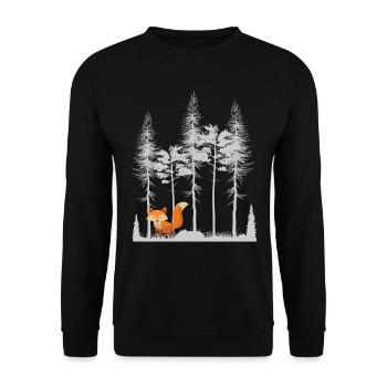 Süßer Fuchs im Wald Retro Muster Vintage Baum Wald - Unisex Pullover - Schwarz - Vorne - Alina (178cm) & Michal (187cm)