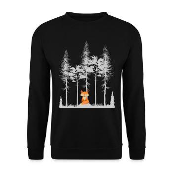 Süßer Fuchs im Wald Retro Muster Vintage Baum Wald - Unisex Pullover - Schwarz - Vorne - Alina (178cm) & Michal (187cm)