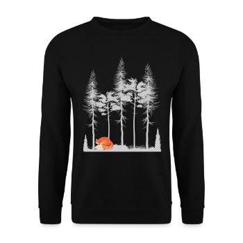 Süßer Fuchs im Wald Retro Muster Vintage Baum Wald - Unisex Pullover - Schwarz - Vorne - Alina (178cm) & Michal (187cm)