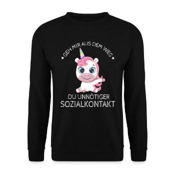 Geh us dem Weg unnötiger Sozialkontakt Einhorn - Unisex Pullover - Schwarz - Vorne - Alina (178cm) & Michal (187cm)