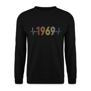 Heartbeat Retro Birthday Vintage 1969 Vintage - Unisex Sweatshirt - black - Front - Alina (178cm) & Michal (187cm)