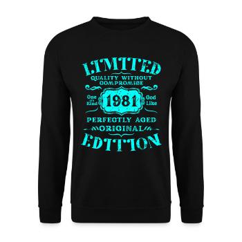 Geburtstag 1981 Limited Edition Geschenk Used Cool - Unisex Pullover - Schwarz - Vorne - Alina (178cm) & Michal (187cm)
