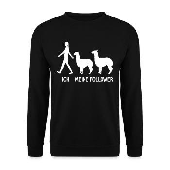 Ich Meine Follower Alpaka Liebhaber Lama Lover - Unisex Pullover - Schwarz - Vorne - Alina (178cm) & Michal (187cm)