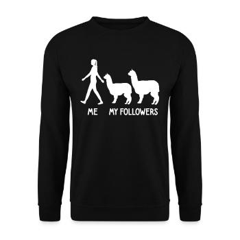 Ich Meine Follower Alpaka Liebhaber Lama Lover - Unisex Pullover - Schwarz - Vorne - Alina (178cm) & Michal (187cm)