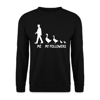 Ich Meine Follower Gänse Liebhaber Gans Züchter - Unisex Pullover - Schwarz - Vorne - Alina (178cm) & Michal (187cm)