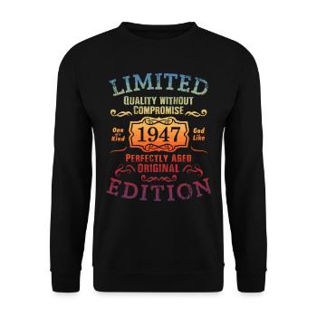 Geburtstag 1947 Limited Edition Geschenk Used Cool - Unisex Pullover - Schwarz - Vorne - Alina (178cm) & Michal (187cm)