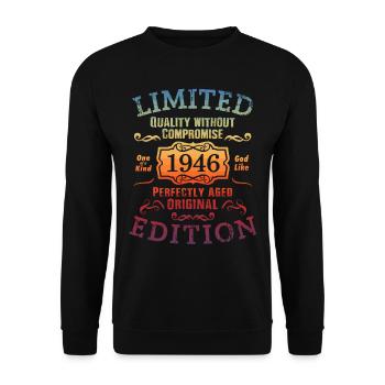 Geburtstag 1946 Limited Edition Geschenk Used Cool - Unisex Pullover - Schwarz - Vorne - Alina (178cm) & Michal (187cm)