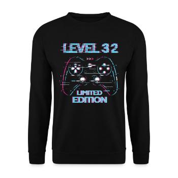 Geburtstag Level 32 Gaming Limited Edition Gamer - Unisex Pullover - Schwarz - Vorne - Alina (178cm) & Michal (187cm)