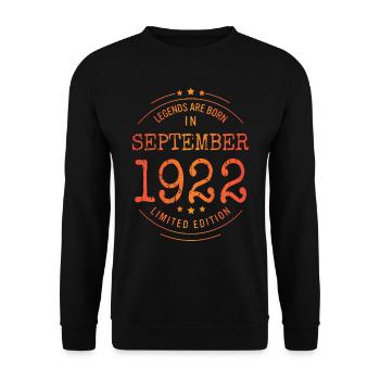 Birthday September 1922 Limited Edition Vintage - Unisex Sweatshirt - black - Front - Alina (178cm) & Michal (187cm)