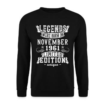 Birthday: November 1961 year, Limited Edition - Unisex Sweatshirt - black - Front - Alina (178cm) & Michal (187cm)