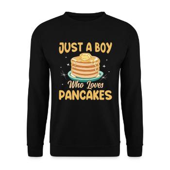 Pancake mit Ahornsirup zum Frühstück - Unisex Pullover - Schwarz - Vorne - Alina (178cm) & Michal (187cm)