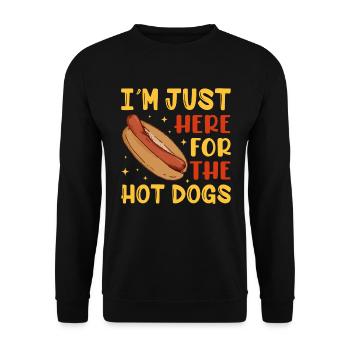 Ich bin nur für Hot Dogs hier! - Unisex Pullover - Schwarz - Vorne - Alina (178cm) & Michal (187cm)
