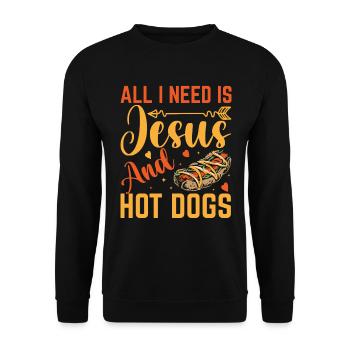 Hot Dogs und Jesus, eine Sünde mit Geschmack! - Unisex Pullover - Schwarz - Vorne - Alina (178cm) & Michal (187cm)