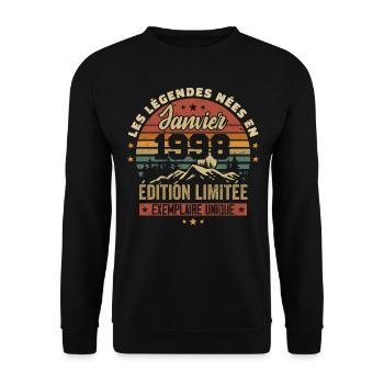 Légendaire depuis Janvier 1998 Vintage Cadeau 1998 - Sweat-shirt Unisexe - noir - Devant - Alina (178cm) & Michal (187cm)