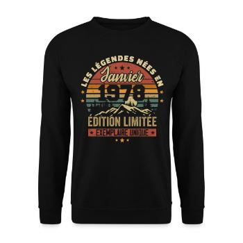 Légendaire depuis Janvier 1978 Vintage Cadeau 1978 - Sweat-shirt Unisexe - noir - Devant - Alina (178cm) & Michal (187cm)