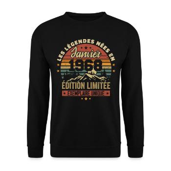 Légendaire depuis Janvier 1968 Vintage Cadeau 1968 - Sweat-shirt Unisexe - noir - Devant - Alina (178cm) & Michal (187cm)