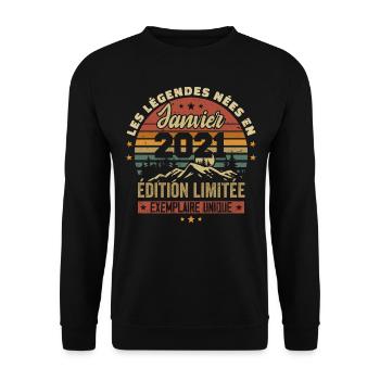 Légendaire depuis Janvier 2021 Vintage Cadeau 2021 - Sweat-shirt Unisexe - noir - Devant - Alina (178cm) & Michal (187cm)