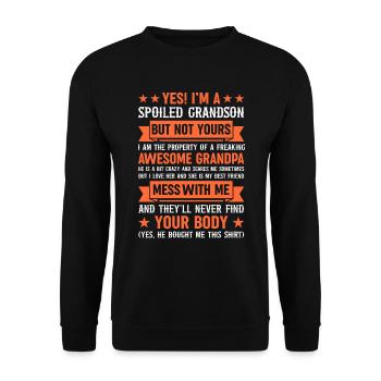 Enkelsohn und Großeltern - Eine besondere Bindung - Unisex Pullover - Schwarz - Vorne - Alina (178cm) & Michal (187cm)