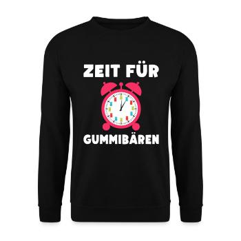 Zeit für Gummibären! Gummibär Uhr Süßigkeit - Unisex Pullover - Schwarz - Vorne - Alina (178cm) & Michal (187cm)