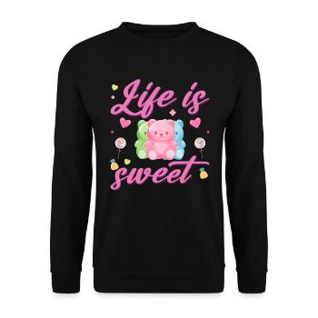 Gümmibären machen das leben süßer - Unisex Pullover - Schwarz - Vorne - Alina (178cm) & Michal (187cm)
