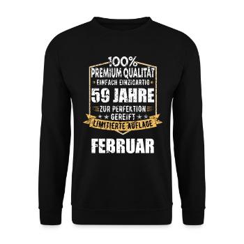 59. Geburtstag FEBRUAR Jahrgang 1965 Geschenkidee - Unisex Pullover - Schwarz - Vorne - Alina (178cm) & Michal (187cm)