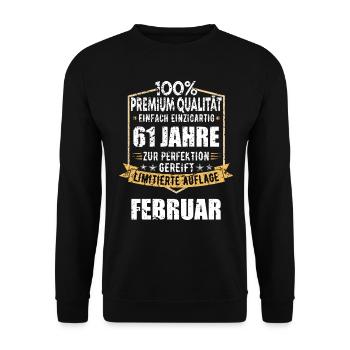 61. Geburtstag FEBRUAR Jahrgang 1963 Geschenkidee - Unisex Pullover - Schwarz - Vorne - Alina (178cm) & Michal (187cm)