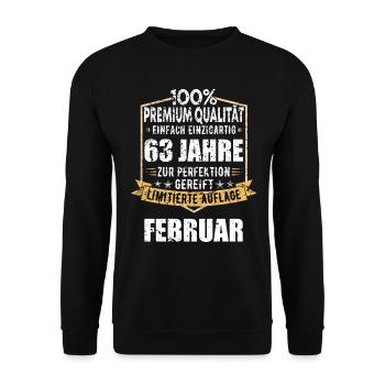 63. Geburtstag FEBRUAR Jahrgang 1961 Geschenkidee - Unisex Pullover - Schwarz - Vorne - Alina (178cm) & Michal (187cm)