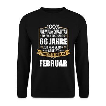 66. Geburtstag FEBRUAR Jahrgang 1958 Geschenkidee - Unisex Pullover - Schwarz - Vorne - Alina (178cm) & Michal (187cm)