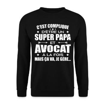 Super Papa und Anwalt - Humor Beruf Avocado Geschenk - Unisex Pullover - Schwarz - Vorne - Alina (178cm) & Michal (187cm)