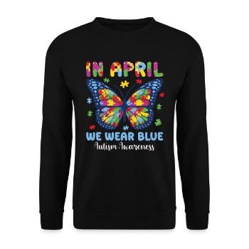 Autism Awareness in April We Wear Blue - Unisex Sweatshirt - black - Front - Alina (178cm) & Michal (187cm)