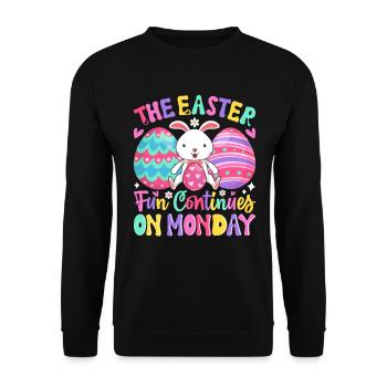 Der Spaß geht Ostermontag weiter Osterzeit Ostern - Unisex Pullover - Schwarz - Vorne - Alina (178cm) & Michal (187cm)